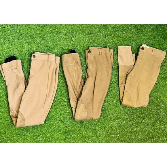 Tuff Rider Youth Equestrian Riding Tights SZ 14 Breeches (3) Khaki Riding Pants - Picture 1 of 16